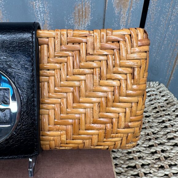 Tory Burch Rattan Logo Clutch Natural/Black - Picture 9 of 12